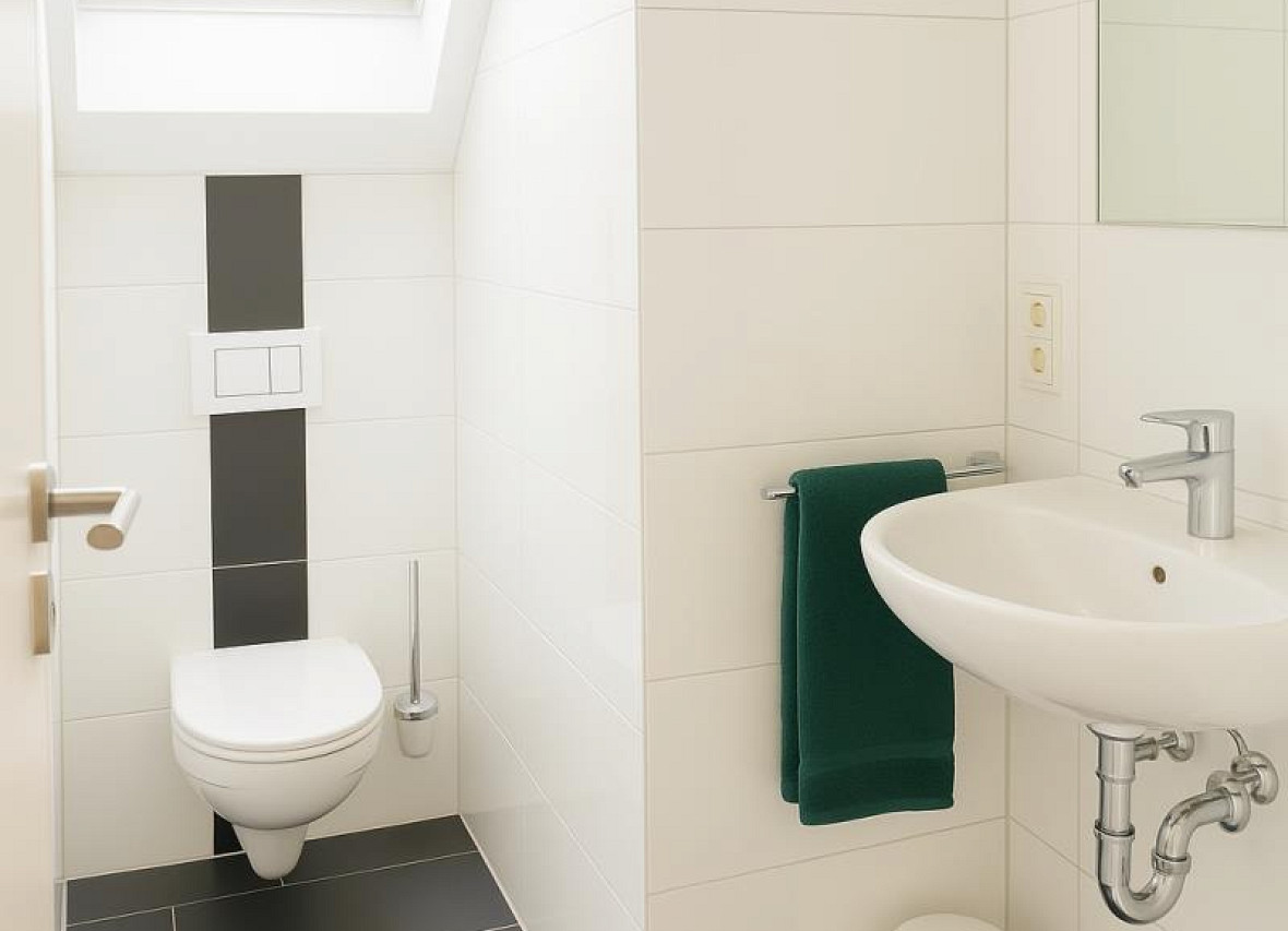 Helles, modern gestaltetes Gäste-WC mit Tageslich im Dock 61